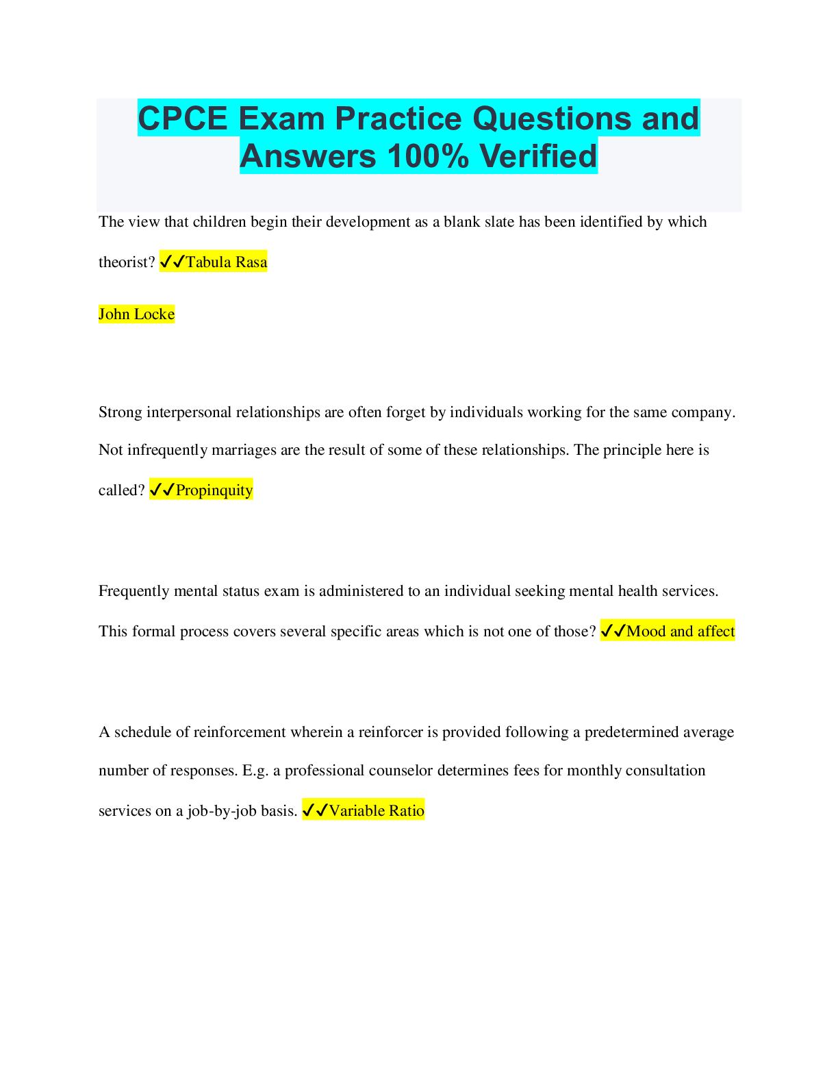 CPCE Exam. Commonly Tested Practice Questions and Answers 100% Verified